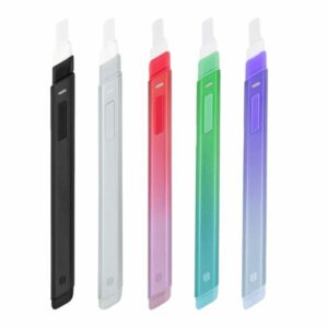 Vier Puffco Hot Knives in den Farben Blurple, Greal, Rink und Onyx nebeneinander