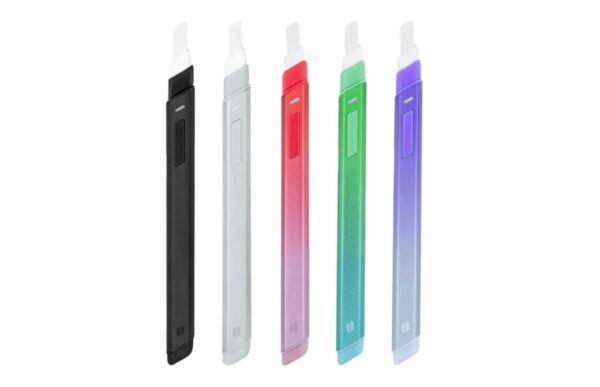 Vier Puffco Hot Knives in den Farben Blurple, Greal, Rink und Onyx nebeneinander